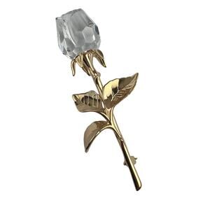 Swarovski Swan Logo Large 3.25" Clear Crystal Rose Brooch Gold Tone
